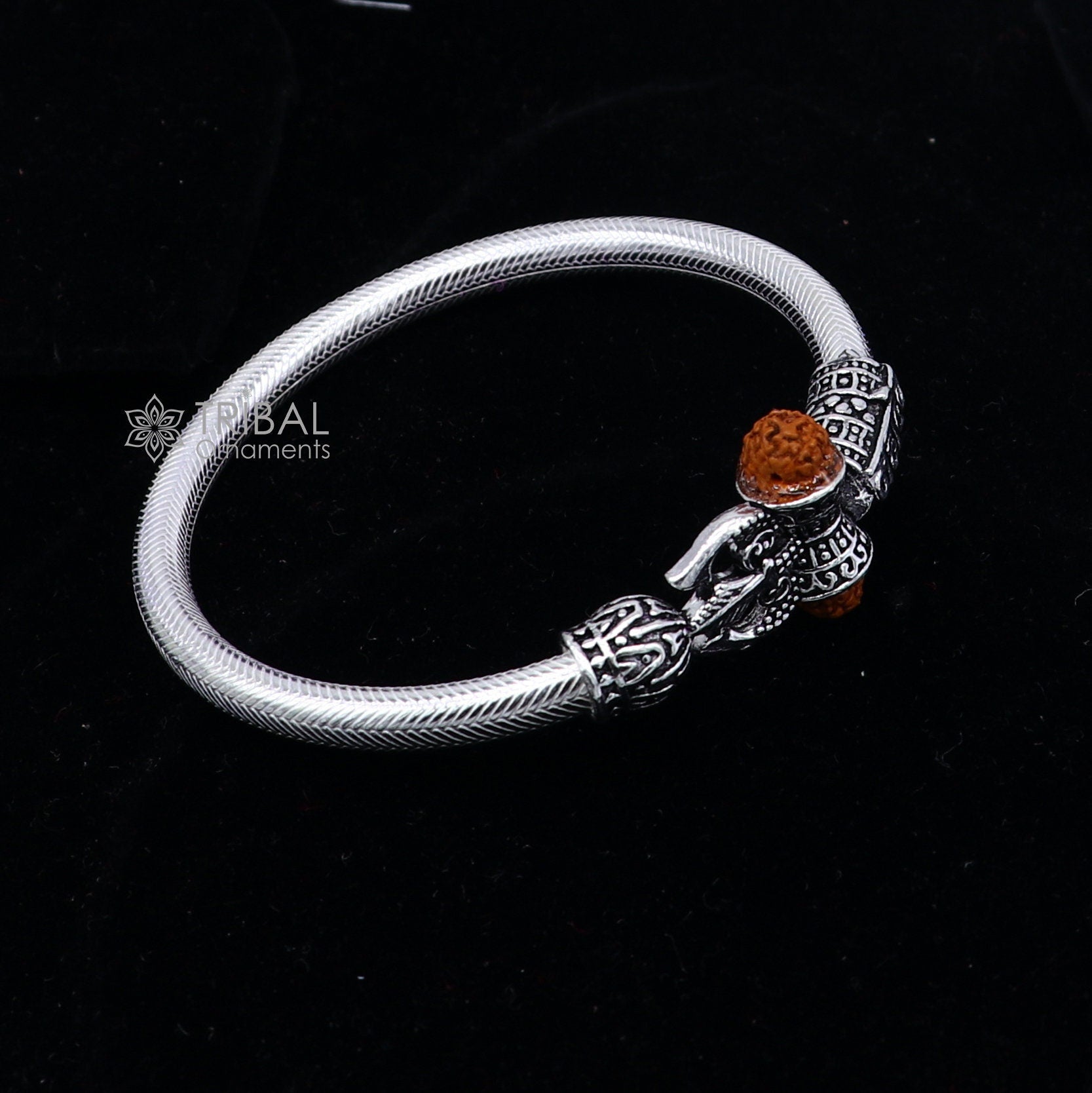 925 Sterling silver Lord Shiva Trident Kada MahaDeva bracelet, Rudraksh bracelet kada , babhubali trishul bangle kada jewelry nsk704 - TRIBAL ORNAMENTS