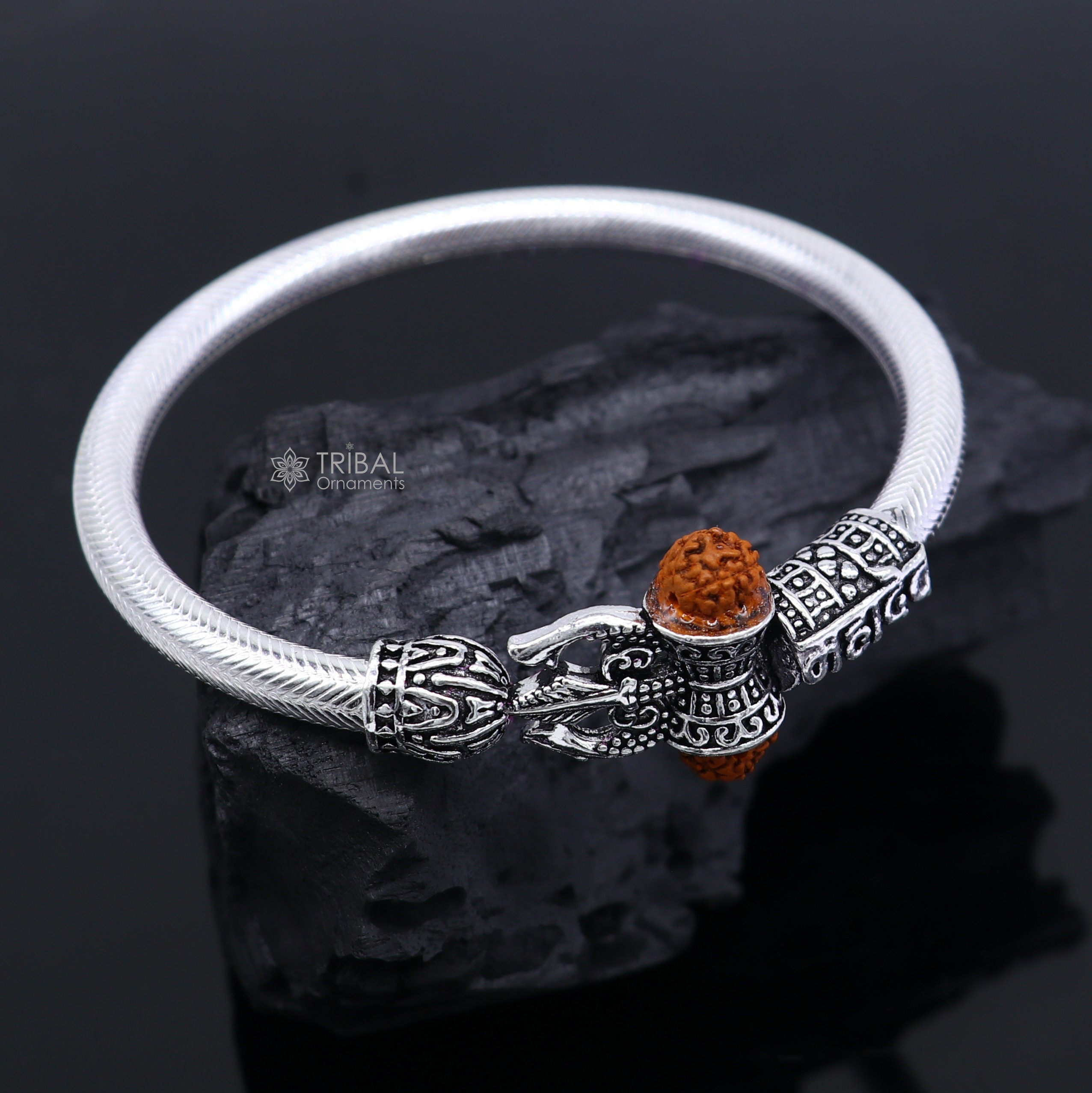 Silver Brass mahadev leather bracelet
