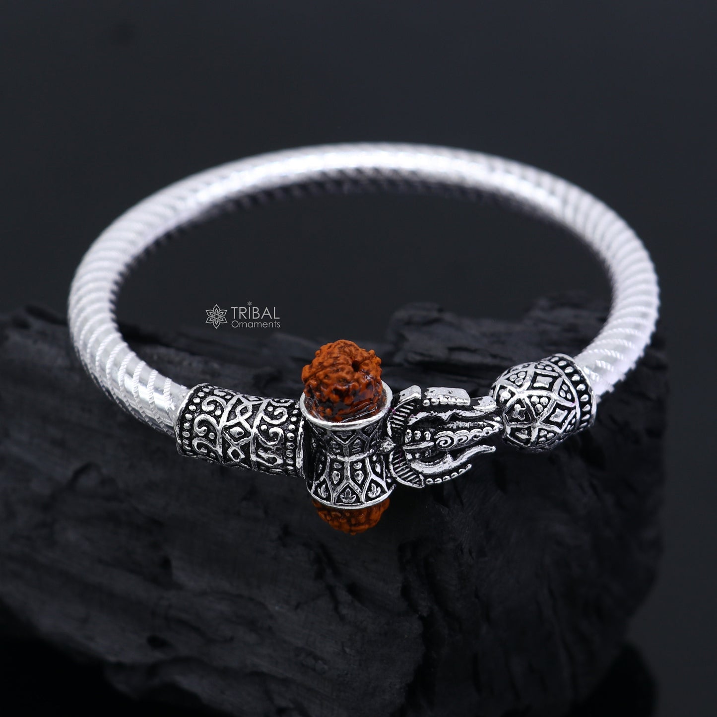 Handmade Sterling silver Lord Shiva Trident Kada Trishul bracelet, Rudraksh bracelet, customized Babhubali bangle Kada Gifting jewelry nsk705 - TRIBAL ORNAMENTS