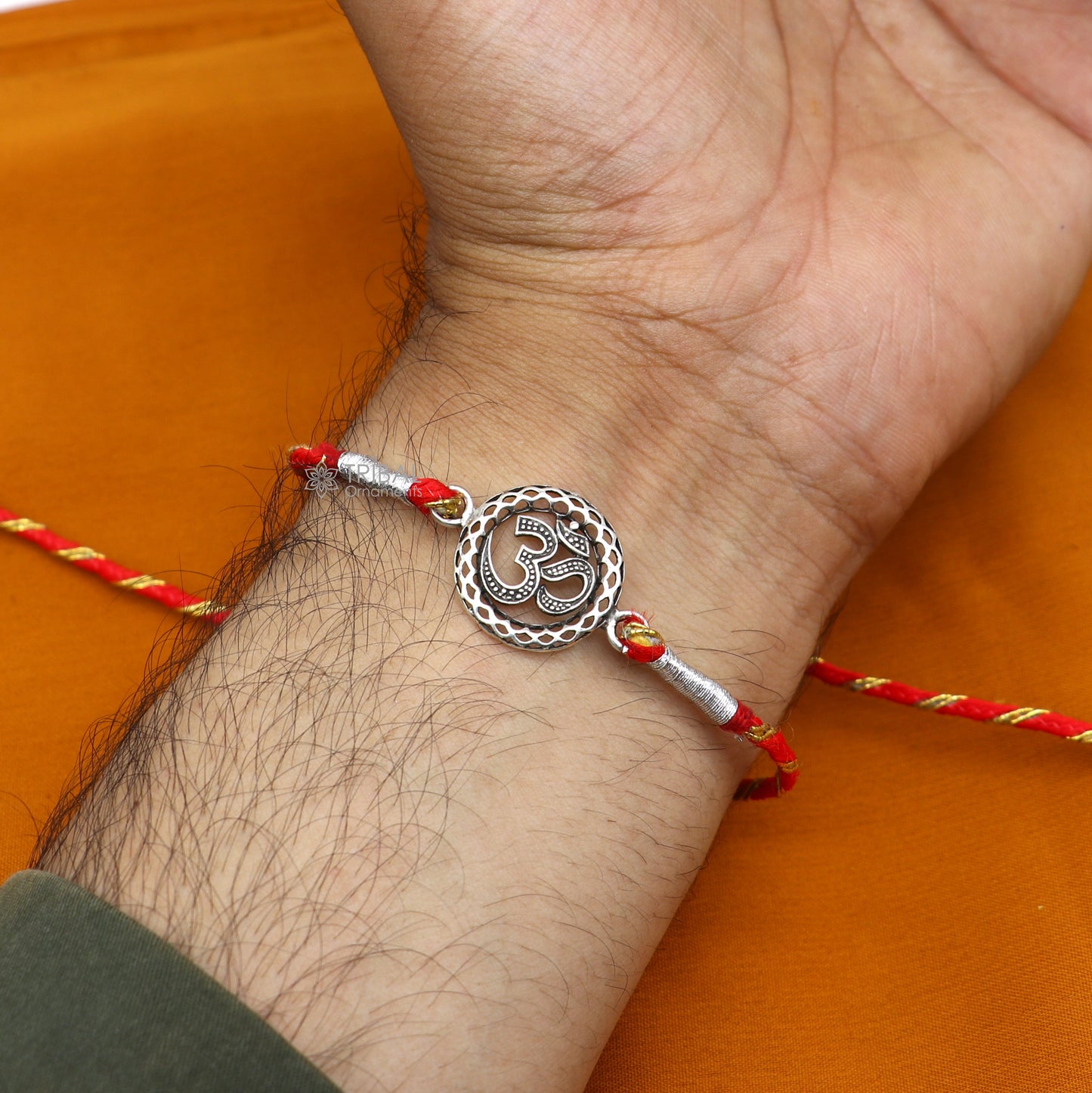 925 sterling silver handmade Rakhi Bracelet, Exclusive Vintage divine OM Aum design size free rakhi Bracelet for Rakshabandhan rk289 - TRIBAL ORNAMENTS