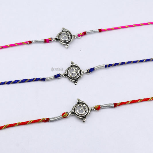 925 sterling silver handmade Rakhi Bracelet, Exclusive Vintage divine OM Aum design size free rakhi Bracelet for Rakshabandhan rk290 - TRIBAL ORNAMENTS
