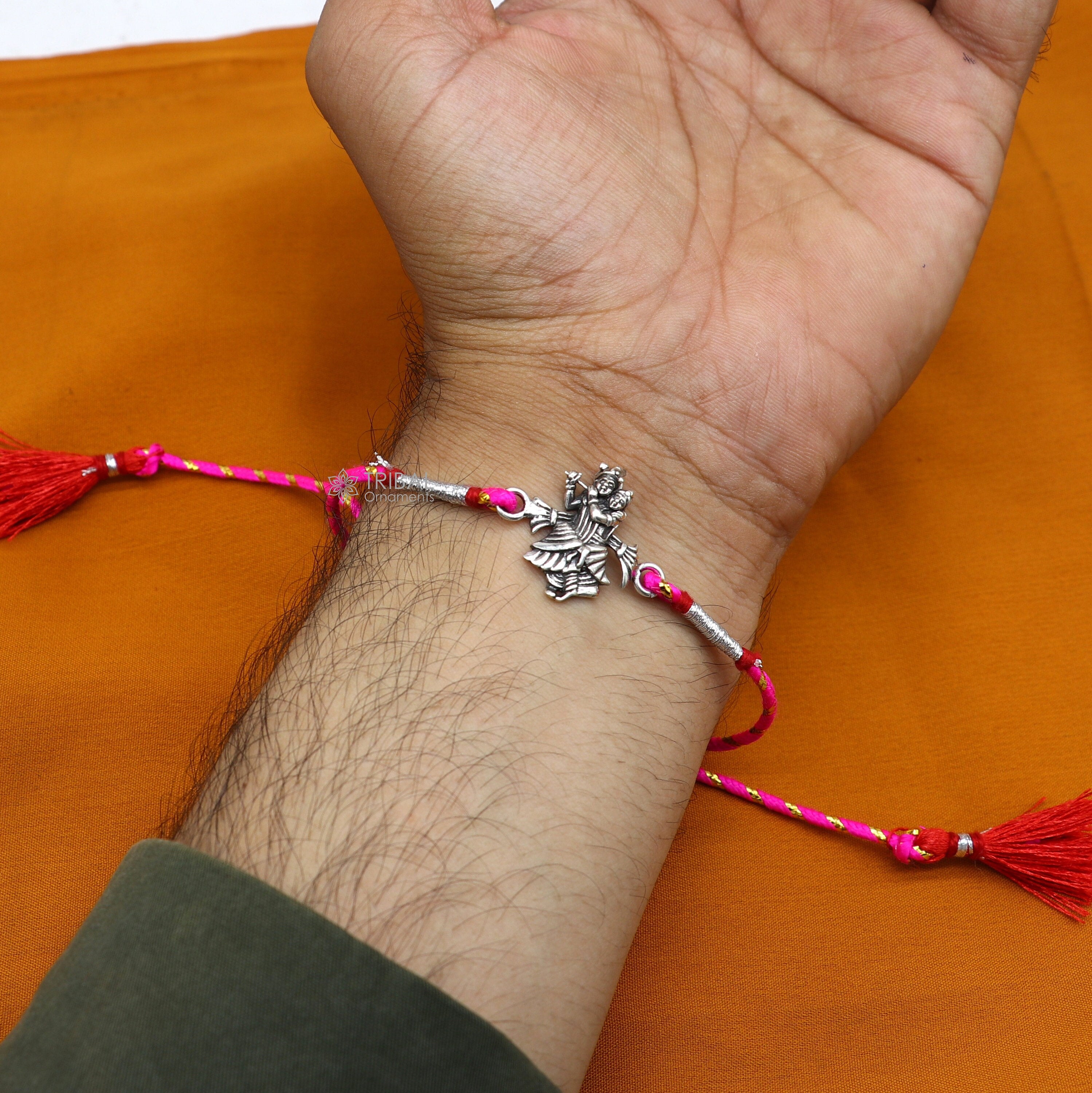 Divine Aum or OM rakhi 925 Sterling silver Rakhi bracelet Rrudrakha and  silver beads best gift for your brother's for special gifting rk200 |  TRIBAL ORNAMENTS