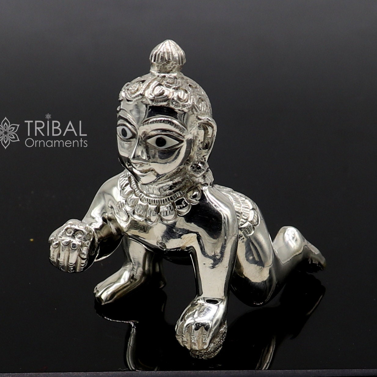 925 sterling Solid silver handmade idol divine Krishna, Laddu Gopalan, crawling Krishna small statue figurine home temple puja art649 - TRIBAL ORNAMENTS