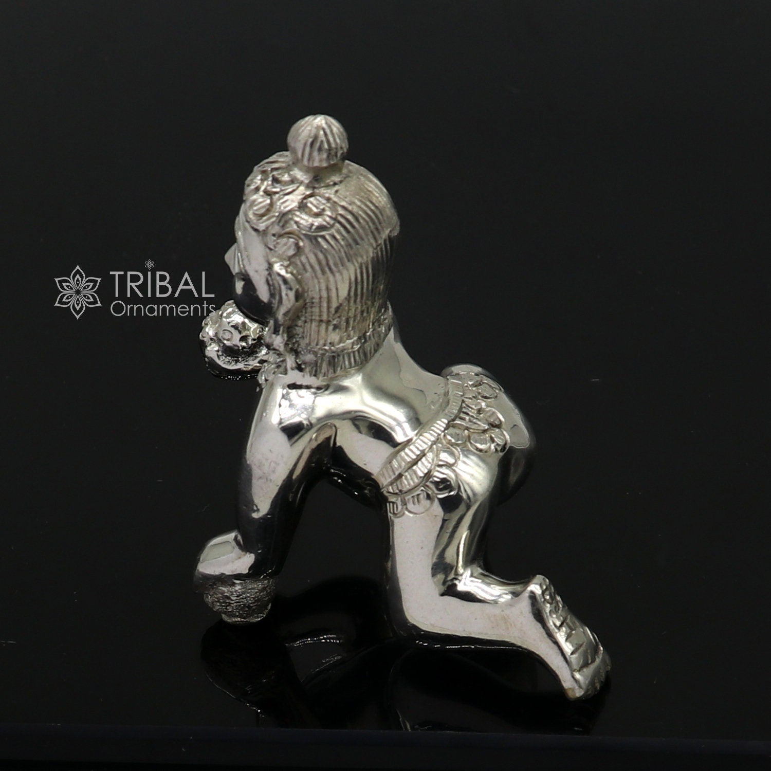 925 sterling Solid silver handmade idol divine Krishna, Laddu Gopalan, crawling Krishna small statue figurine home temple puja art649 - TRIBAL ORNAMENTS