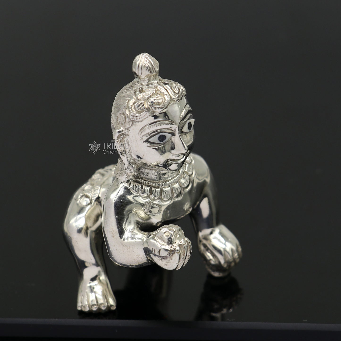 925 sterling Solid silver handmade idol divine Krishna, Laddu Gopalan, crawling Krishna small statue figurine home temple puja art649 - TRIBAL ORNAMENTS