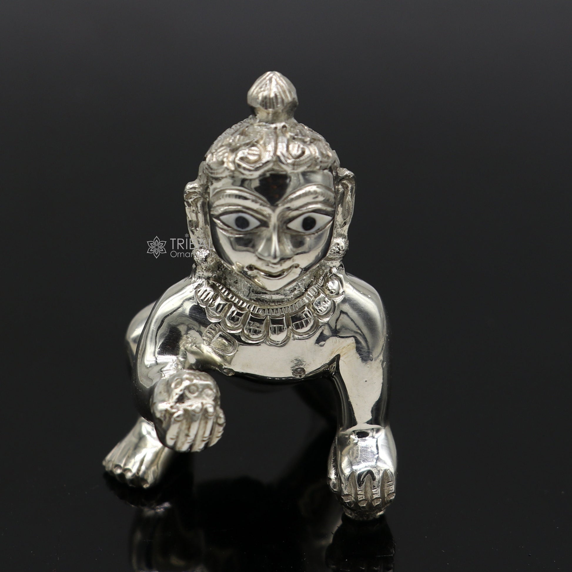 925 sterling Solid silver handmade idol divine Krishna, Laddu Gopalan, crawling Krishna small statue figurine home temple puja art649 - TRIBAL ORNAMENTS