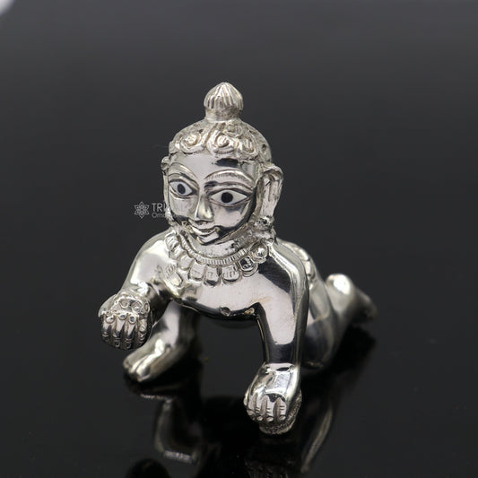 925 sterling Solid silver handmade idol divine Krishna, Laddu Gopalan, crawling Krishna small statue figurine home temple puja art649 - TRIBAL ORNAMENTS