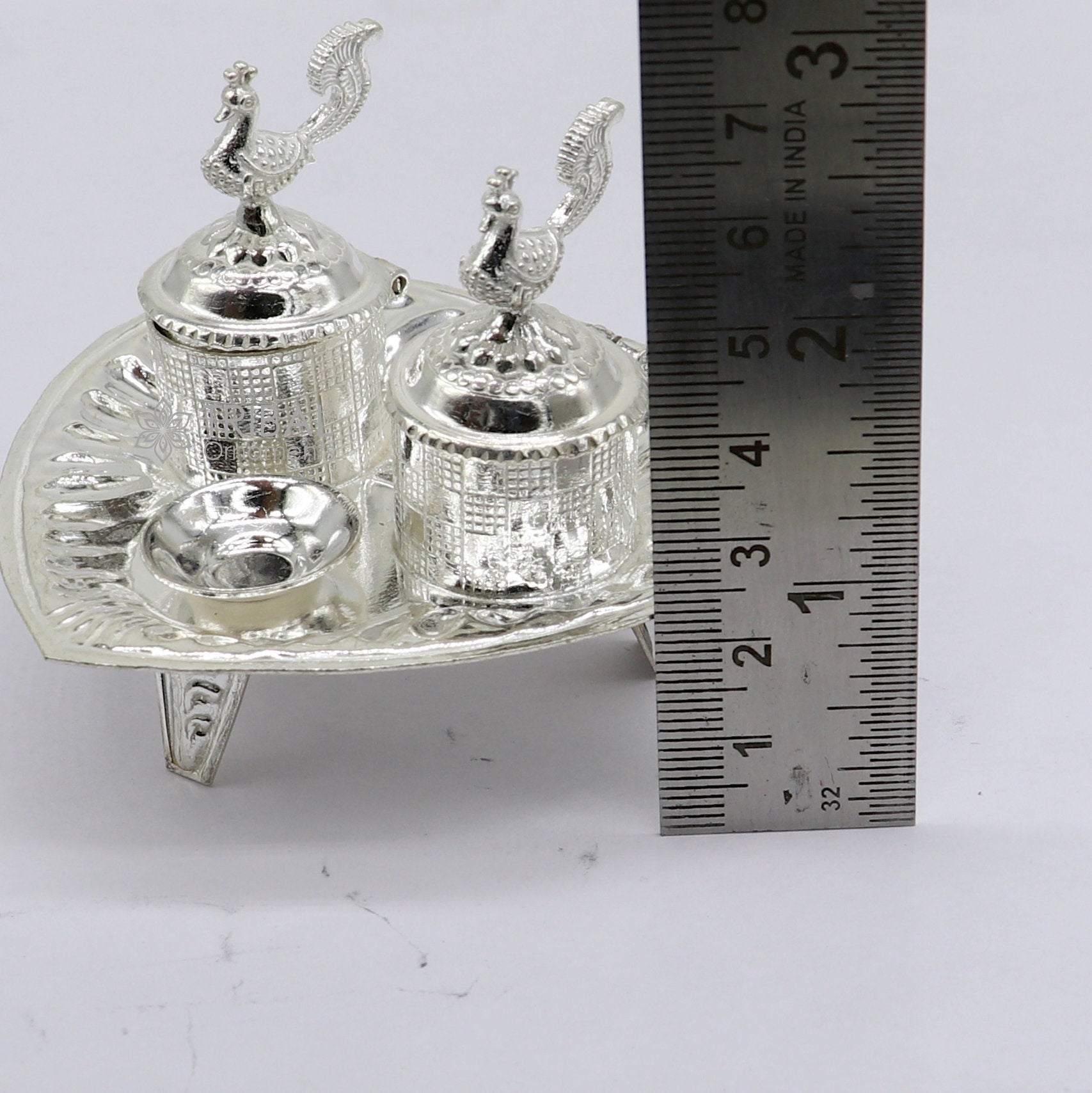 925 sterling silver handmade fabulous peacock design combo of two trinket box for kumkum sindur abil gulal rice best puja article stb828 - TRIBAL ORNAMENTS