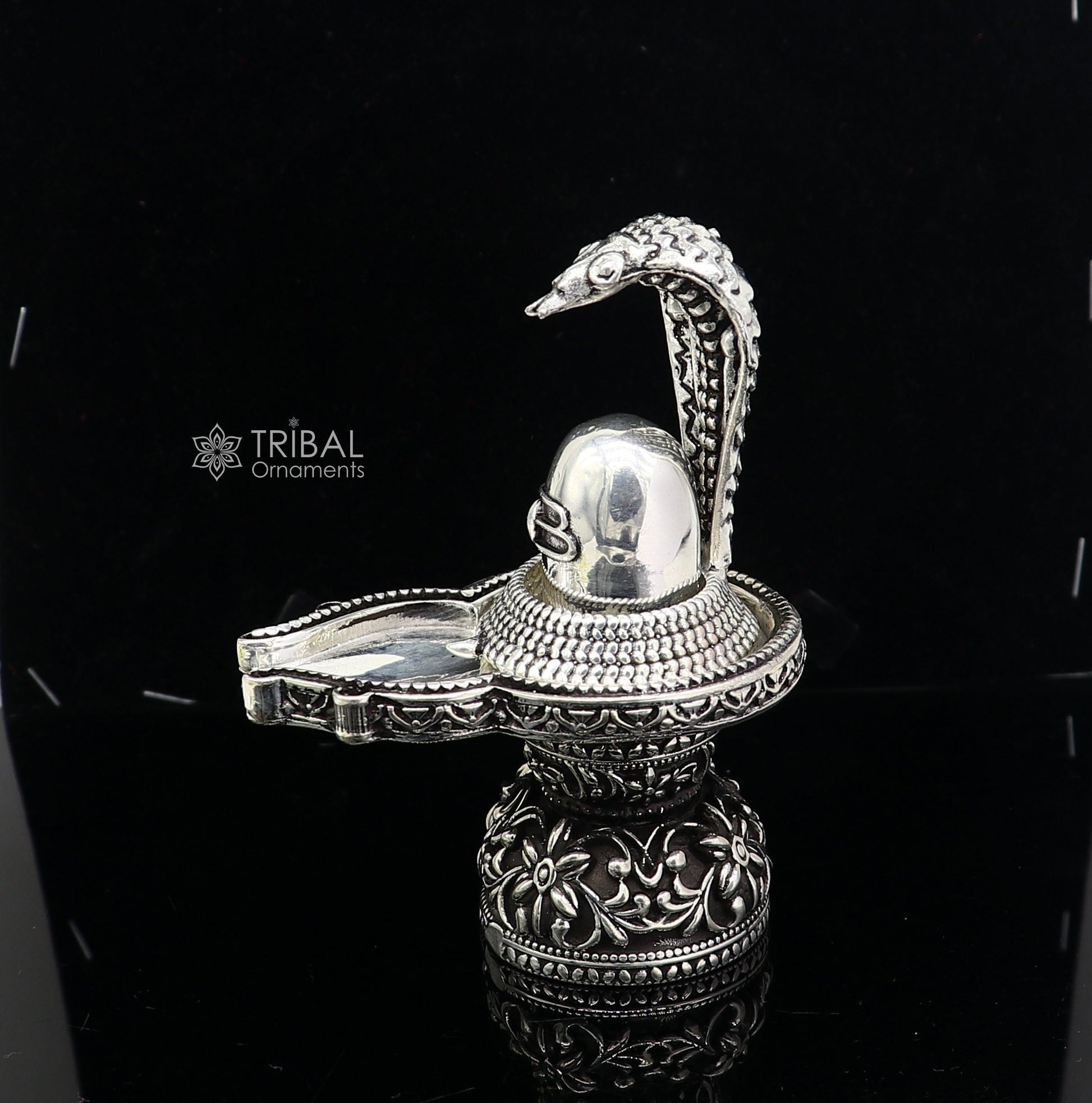 925 sterling silver lord Shiva lingam Stand Jalheri, Divine Shiva abhishekam lingam at home temple puja worshipping article ART650 - TRIBAL ORNAMENTS