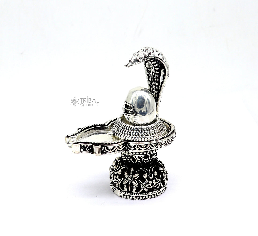 925 sterling silver lord Shiva lingam Stand Jalheri, Divine Shiva abhishekam lingam at home temple puja worshipping article ART650 - TRIBAL ORNAMENTS