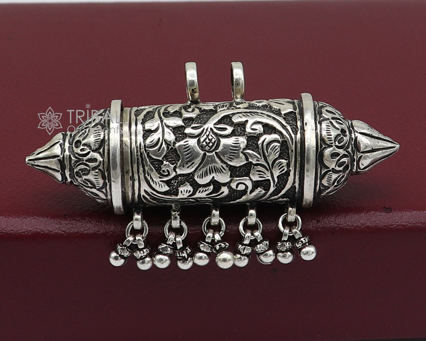 925 Sterling silver handmade vintage design pendant amulet necklace with hangings drops excellent tribal ethnic jewelry Rajasthan NSP674 - TRIBAL ORNAMENTS