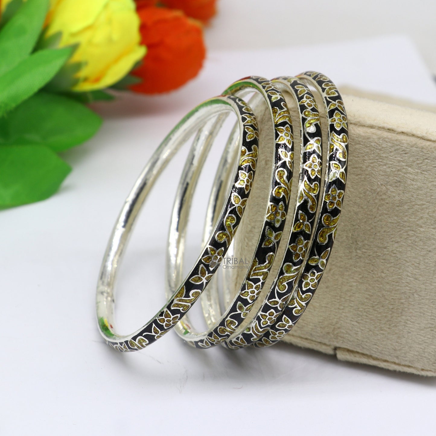 925 Sterling silver Traditional cultural design meenakari (color enamel )bangles bracelet brides trendy style jewelry from india nbA370 - TRIBAL ORNAMENTS