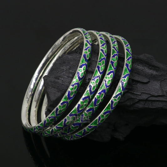 India Traditional cultural 925 Sterling silver meenakari (color enamel )bangles bracelet gorgeous trendy style jewelry from india nba373 - TRIBAL ORNAMENTS