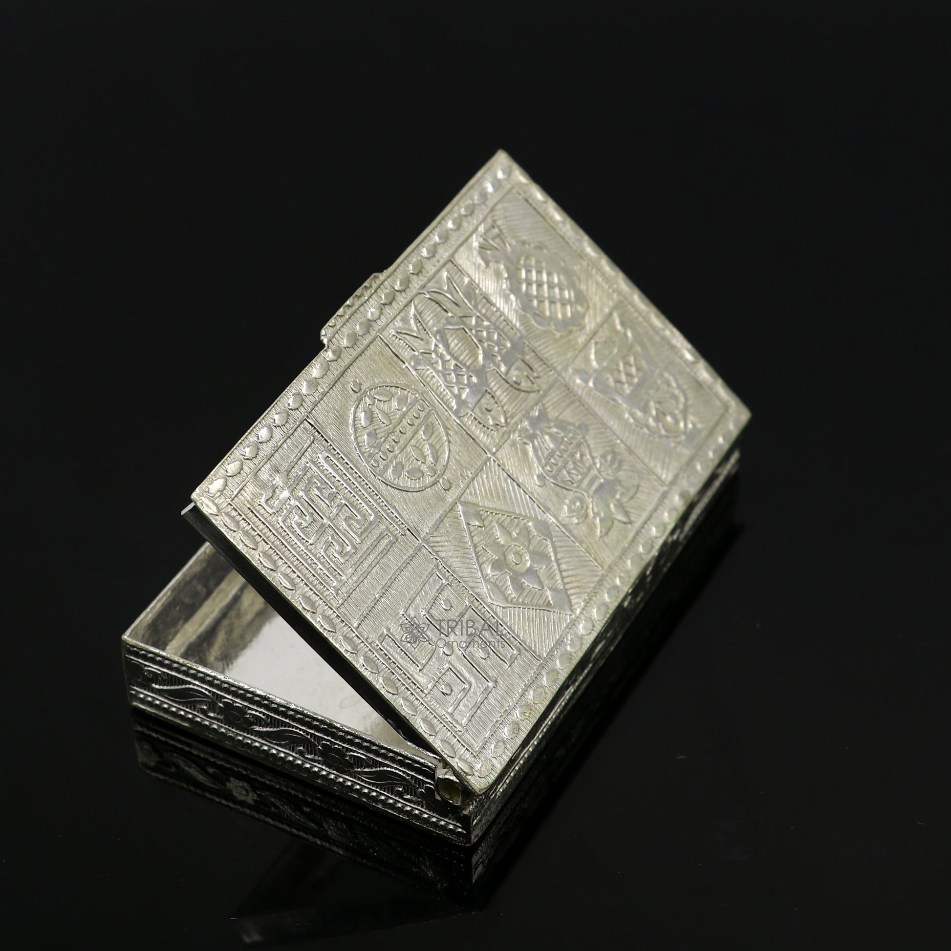 2.7"X1.8" 925 sterling silver trinket box, kajal box/casket box brides rectangle shape box collection, container box, eyeliner box stb823 - TRIBAL ORNAMENTS