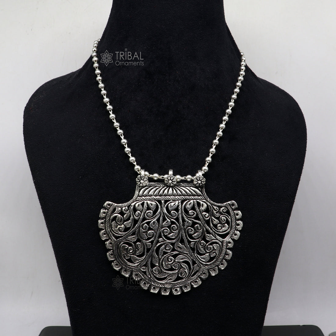 30" long beaded chain Traditional cultural trendy style 925 sterling silver pendant necklace best brides tribal ethnic jewelry  set631 - TRIBAL ORNAMENTS