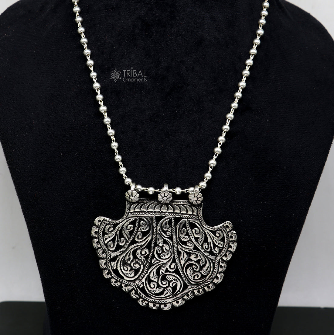 30" long beaded chain Traditional cultural trendy style 925 sterling silver pendant necklace best brides tribal ethnic jewelry  set632 - TRIBAL ORNAMENTS