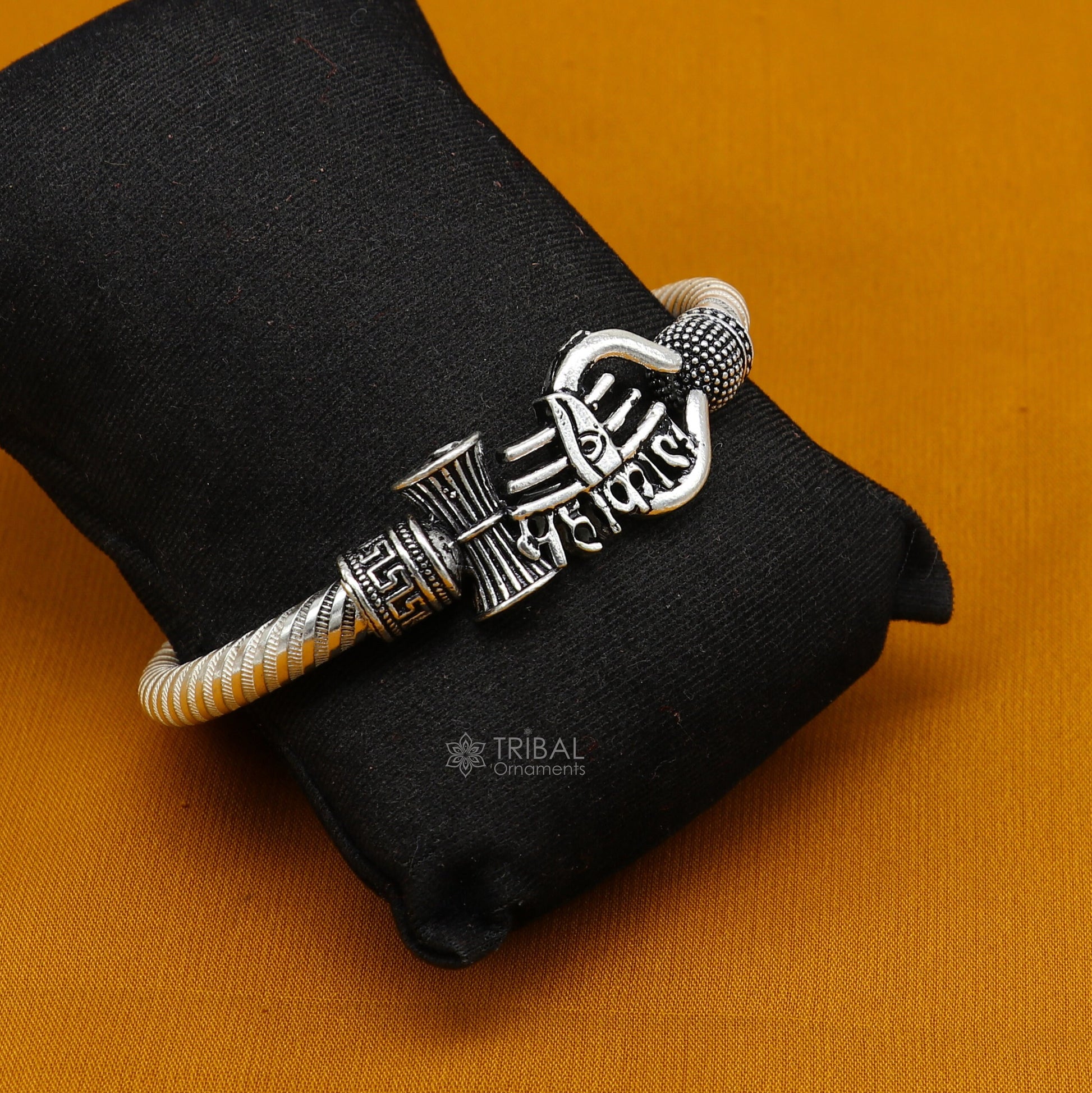 Handmade Sterling silver Lord Shiva Trident Kada Mahakal bracelet, Rudraksh bracelet, customized babhubali bangle kada giftig jewelry nsk696 - TRIBAL ORNAMENTS