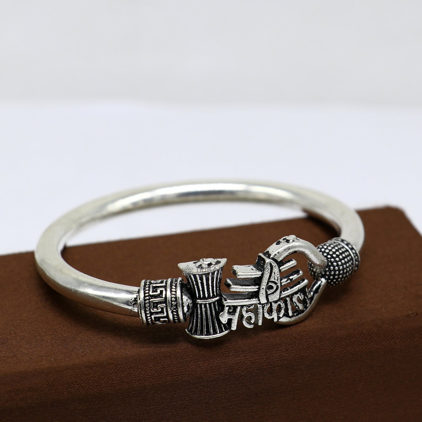 Handmade Sterling silver Lord Shiva Trident Kada Mahakal bracelet, Rudraksh bracelet, customized babhubali bangle kada giftig jewelry nsk697 - TRIBAL ORNAMENTS