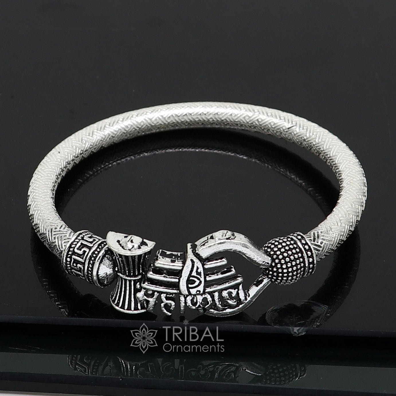 Handmade Sterling silver Lord Shiva Trident Kada Mahakal bracelet, Rudraksh bracelet, customized babhubali bangle kada giftig jewelry nsk698 - TRIBAL ORNAMENTS