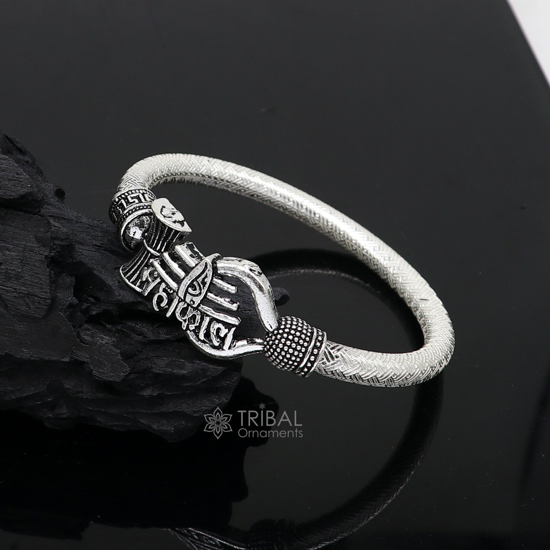 Handmade Sterling silver Lord Shiva Trident Kada Mahakal bracelet, Rudraksh bracelet, customized babhubali bangle kada giftig jewelry nsk698 - TRIBAL ORNAMENTS