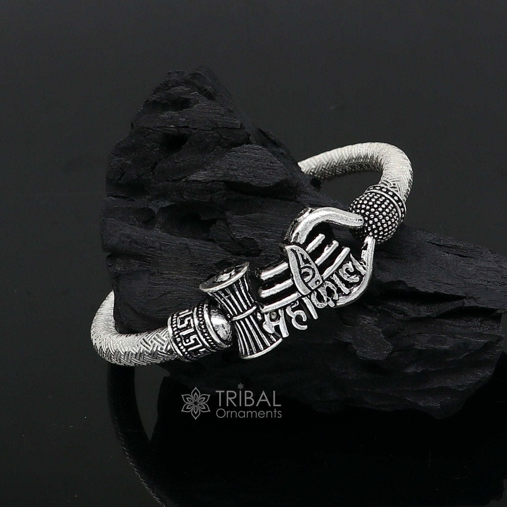 Handmade Sterling silver Lord Shiva Trident Kada Mahakal bracelet, Rudraksh bracelet, customized babhubali bangle kada giftig jewelry nsk698 - TRIBAL ORNAMENTS