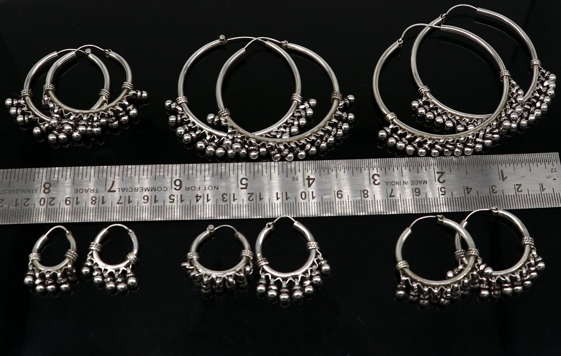 All sizes 925 sterling silver handmade hoop earring, fabulous Bali pair, silver hook, hoop gifting gorgeous tribal customized jewelry s1200 - TRIBAL ORNAMENTS