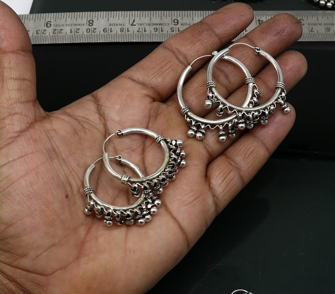 All sizes 925 sterling silver handmade hoop earring, fabulous Bali pair, silver hook, hoop gifting gorgeous tribal customized jewelry s1200 - TRIBAL ORNAMENTS