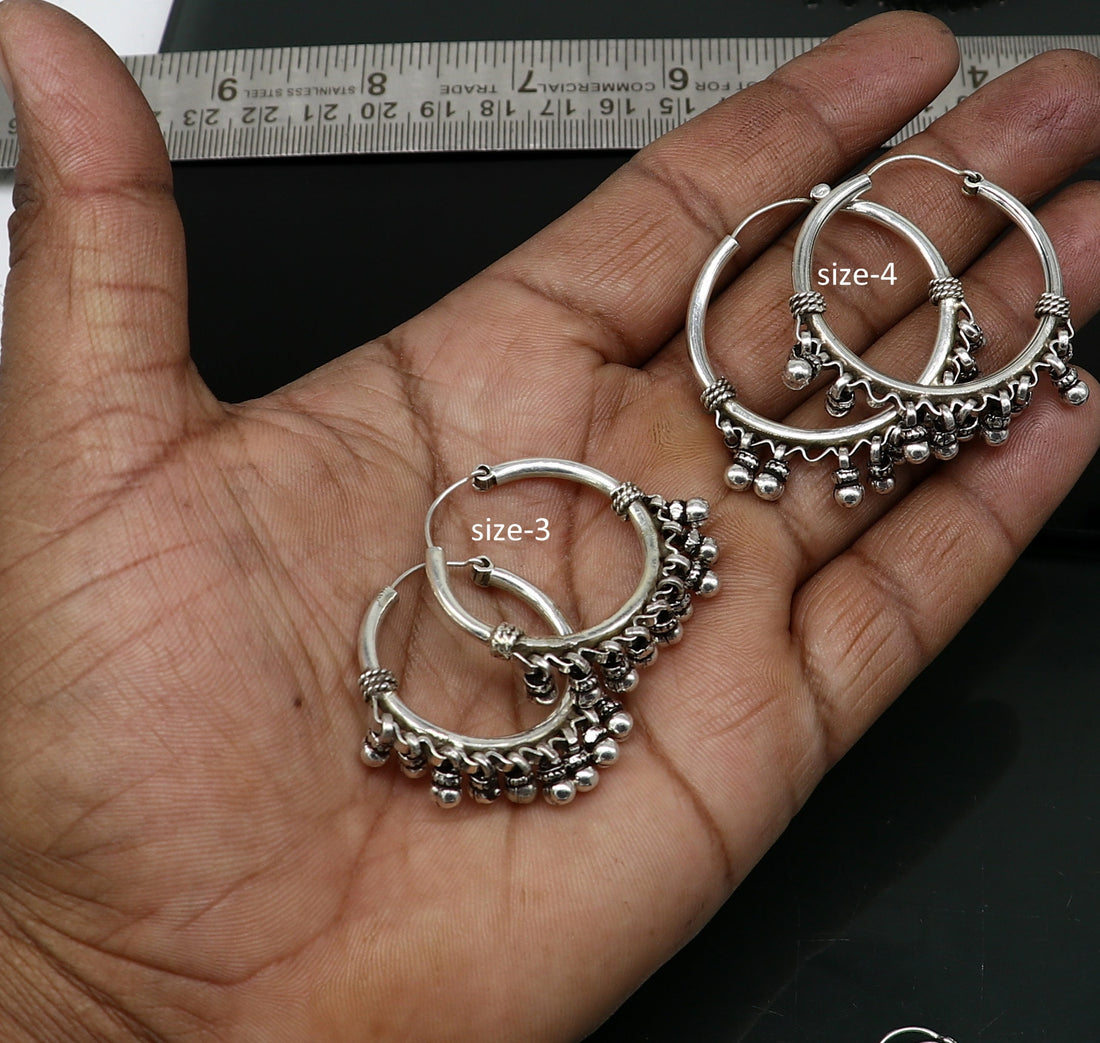 All sizes 925 sterling silver handmade hoop earring, fabulous Bali pair, silver hook, hoop gifting gorgeous tribal customized jewelry s1200 - TRIBAL ORNAMENTS