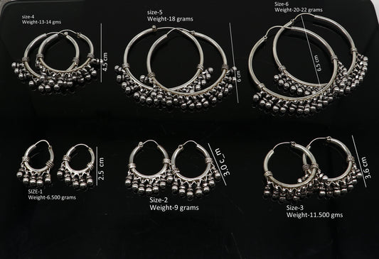 All sizes 925 sterling silver handmade hoop earring, fabulous Bali pair, silver hook, hoop gifting gorgeous tribal customized jewelry s1200 - TRIBAL ORNAMENTS