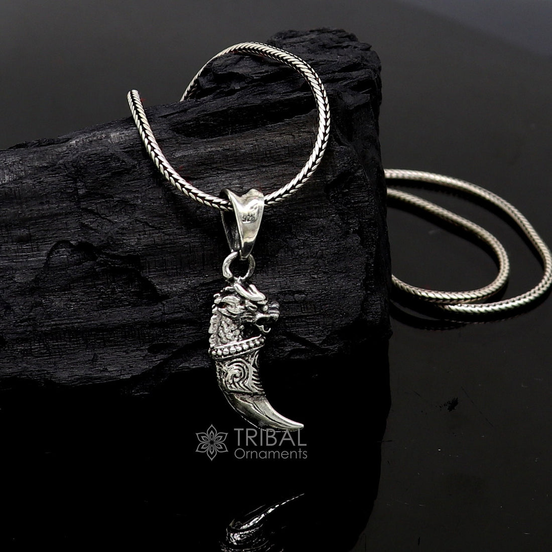 925 sterling silver handmade dragon tooth pendant symbol of mythical power, wisdom, and resilience nsp654 - TRIBAL ORNAMENTS