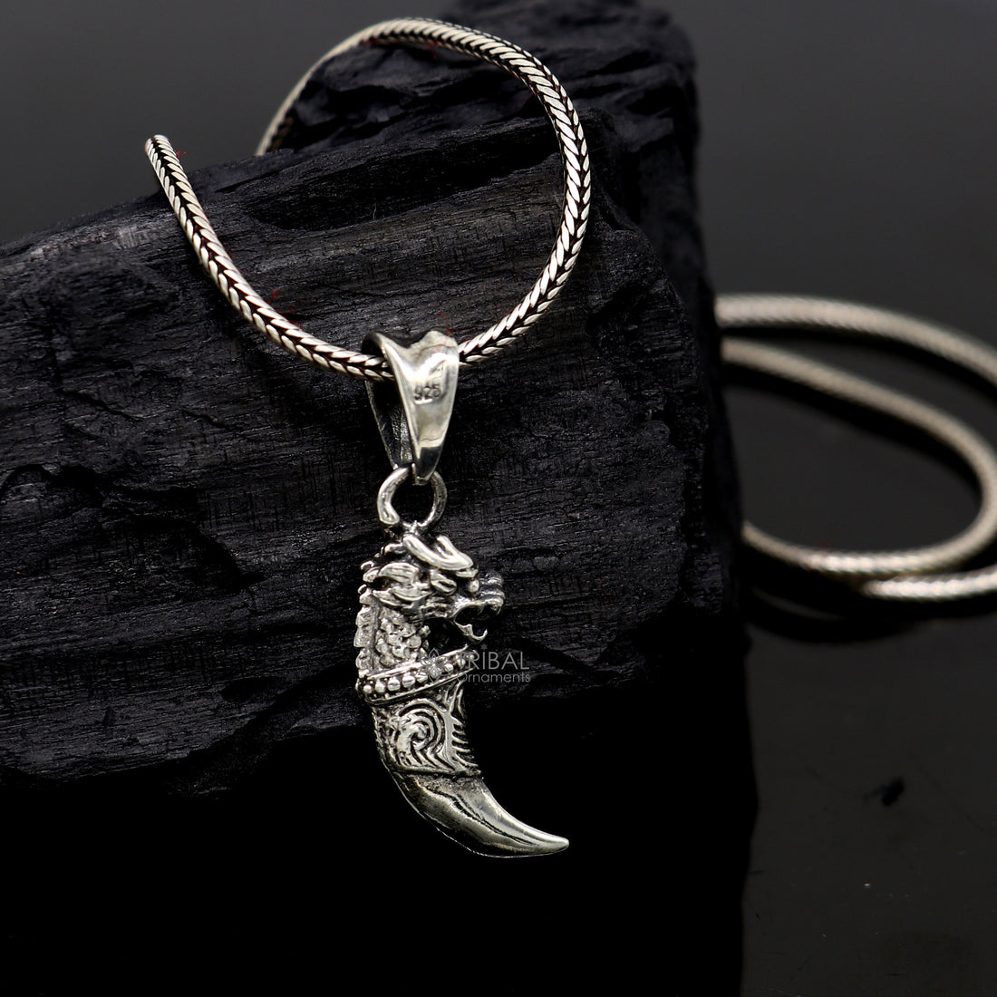 925 sterling silver handmade dragon tooth pendant symbol of mythical power, wisdom, and resilience nsp654 - TRIBAL ORNAMENTS