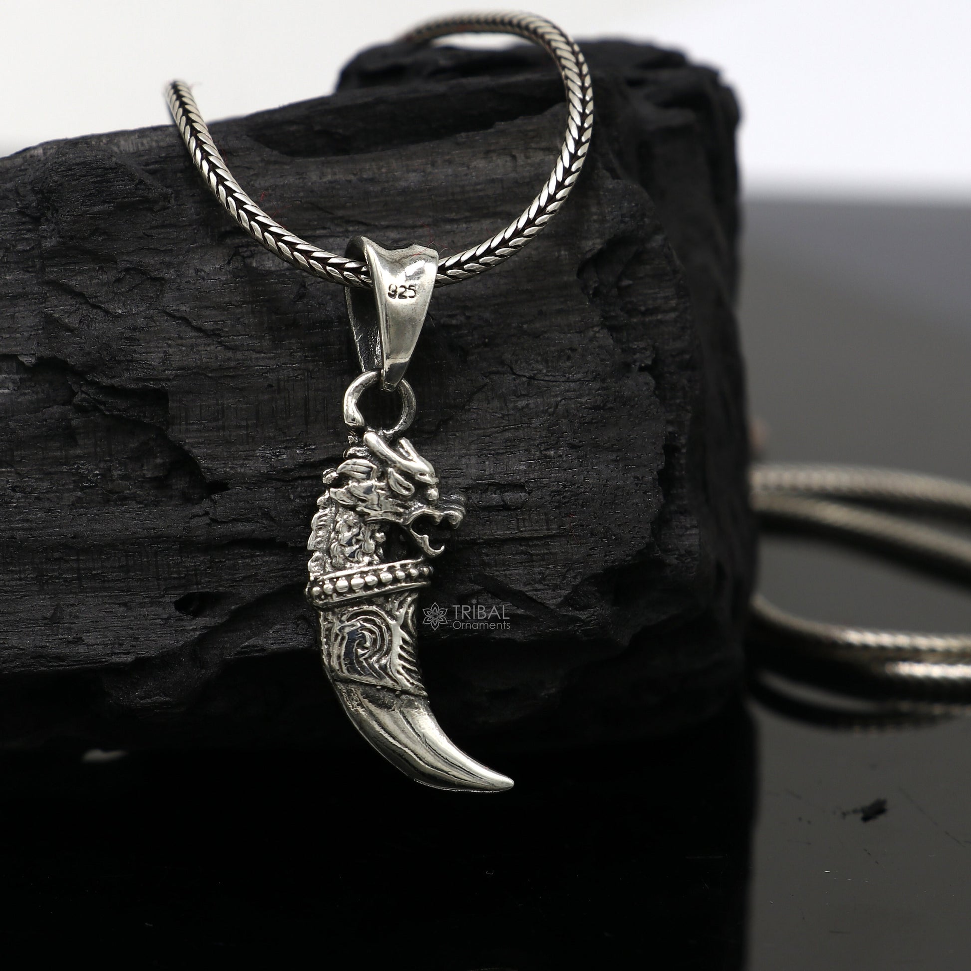 925 sterling silver handmade dragon tooth pendant symbol of mythical power, wisdom, and resilience nsp654 - TRIBAL ORNAMENTS