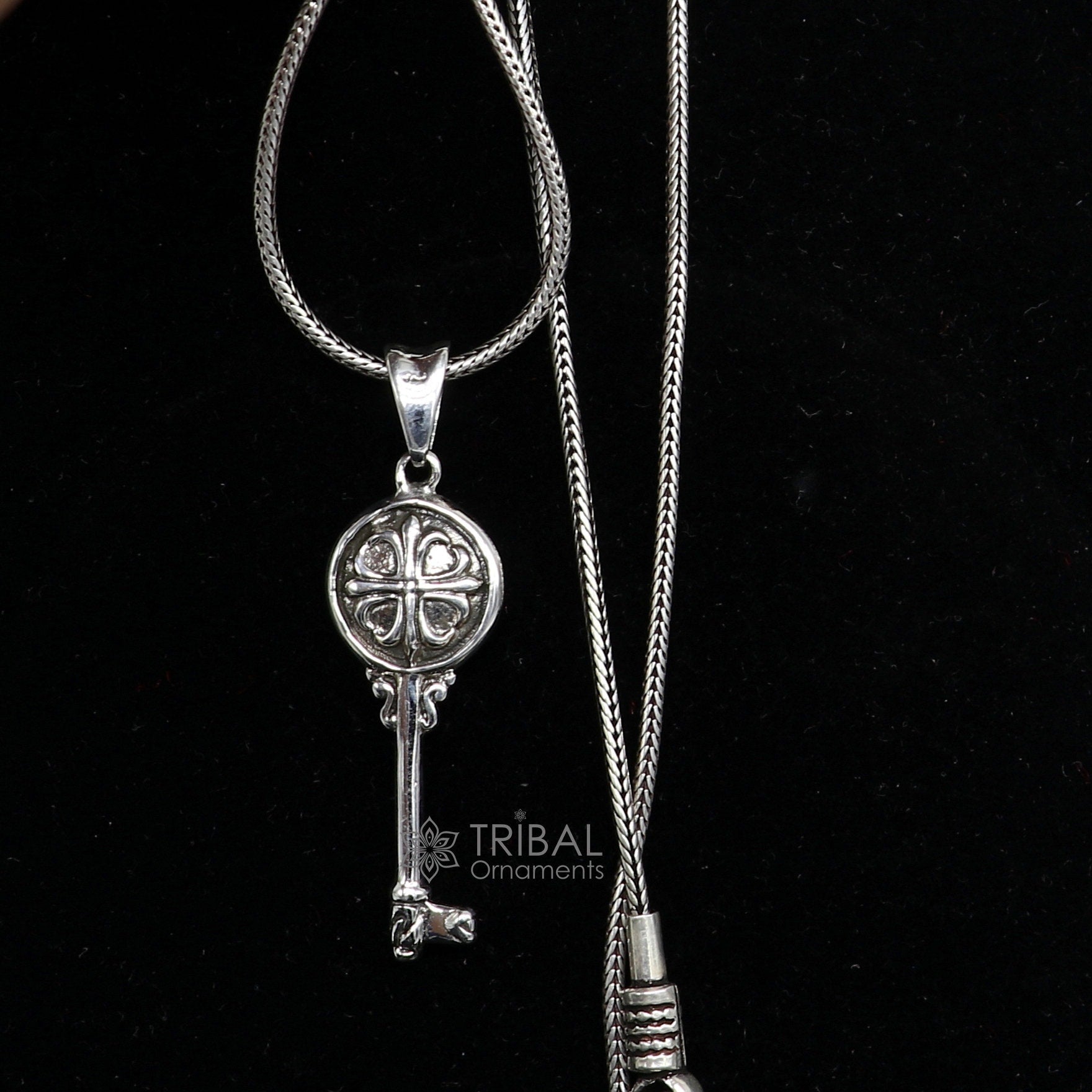 vintage style key pendant necklace 925 sterling silver amazing stylish customized jewelry from india nsp657 - TRIBAL ORNAMENTS
