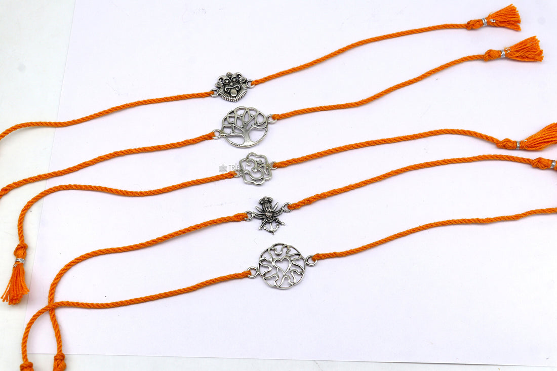 925 sterling silver handmade AumtreeloveNazar battu tri force logo Rakhi Bracelet, Exclusive sibling Bracelet Rakshabandhan gift rk303 - TRIBAL ORNAMENTS