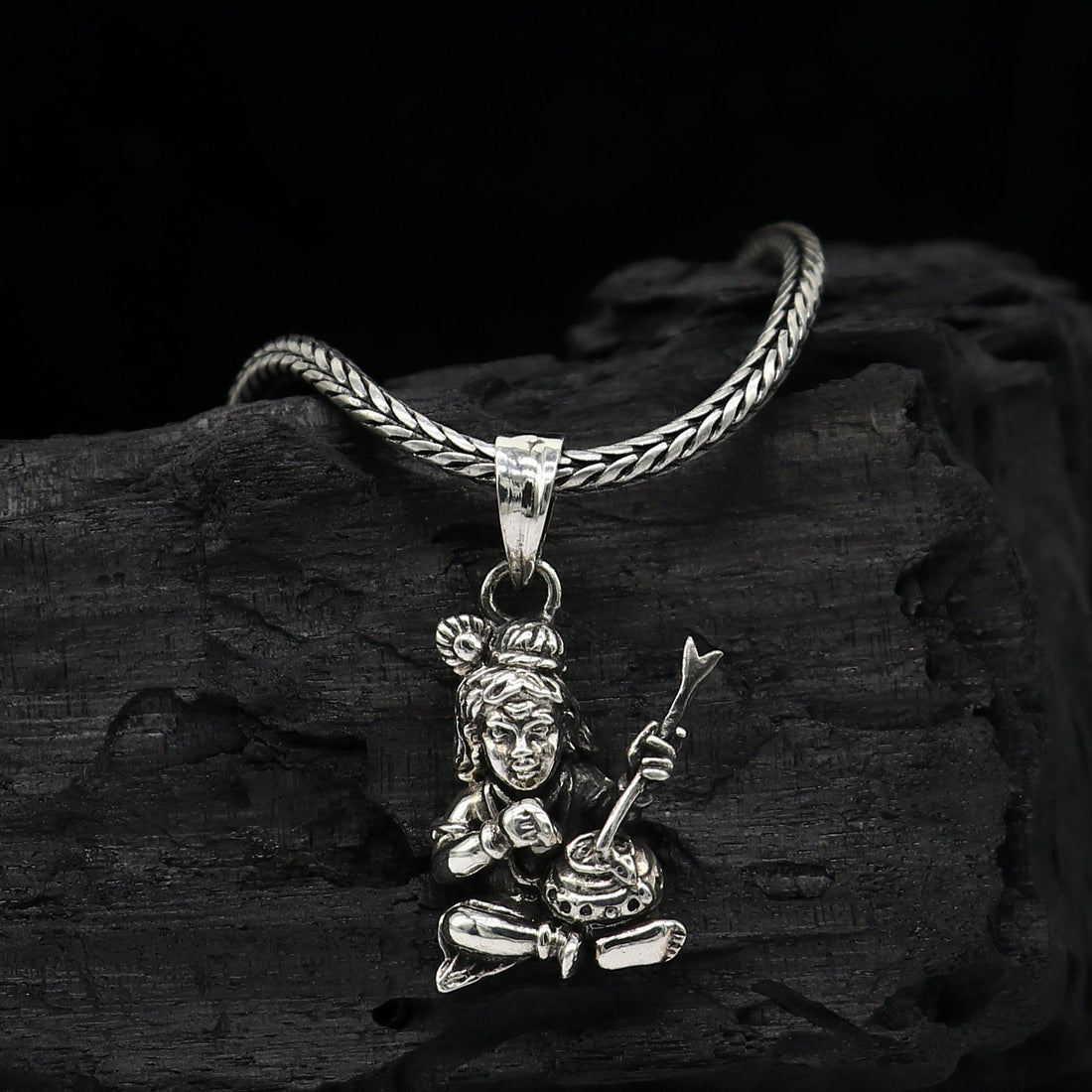 Little Krishna  925 sterling silver trendy lord Krishna Makhan Gopala pendant daily use pendant best delicate necklace jewelry NSP681 - TRIBAL ORNAMENTS