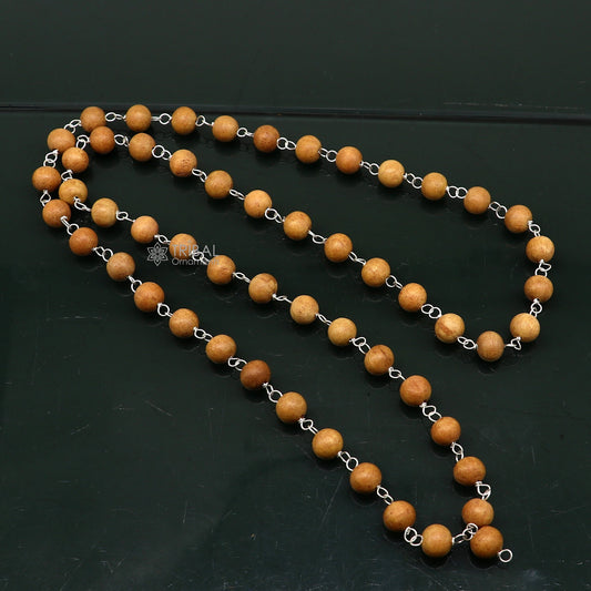 54/108 beads Jaap/japa mala Sandal "Chandan mala" sandal wood handmade round beads 925 solid silver chain necklace meditation necklace ch558 - TRIBAL ORNAMENTS