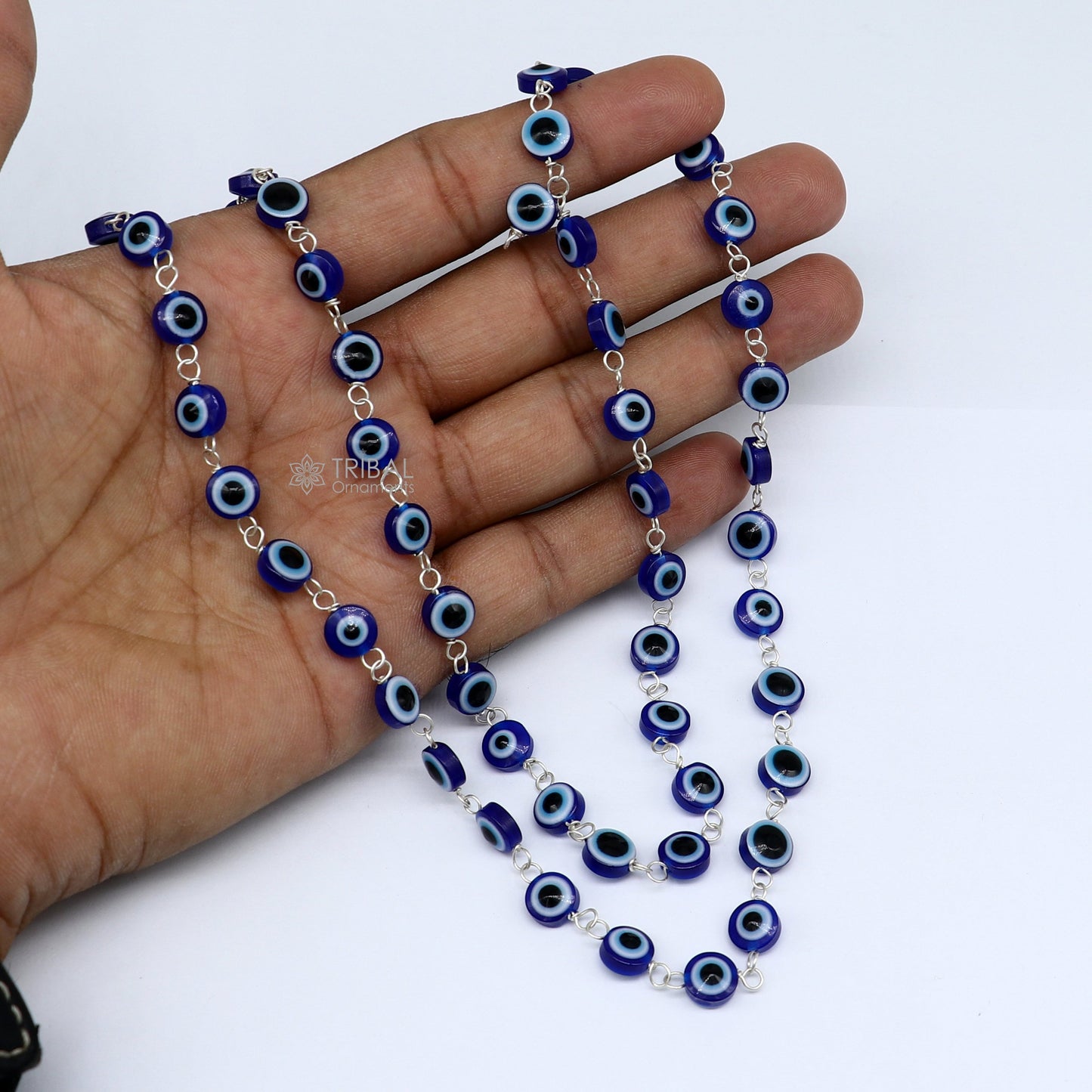 54 beads Jaap/ japa mala evil eyes beads handmade necklace chain 925 silver chain necklace meditation necklace ch561 - TRIBAL ORNAMENTS