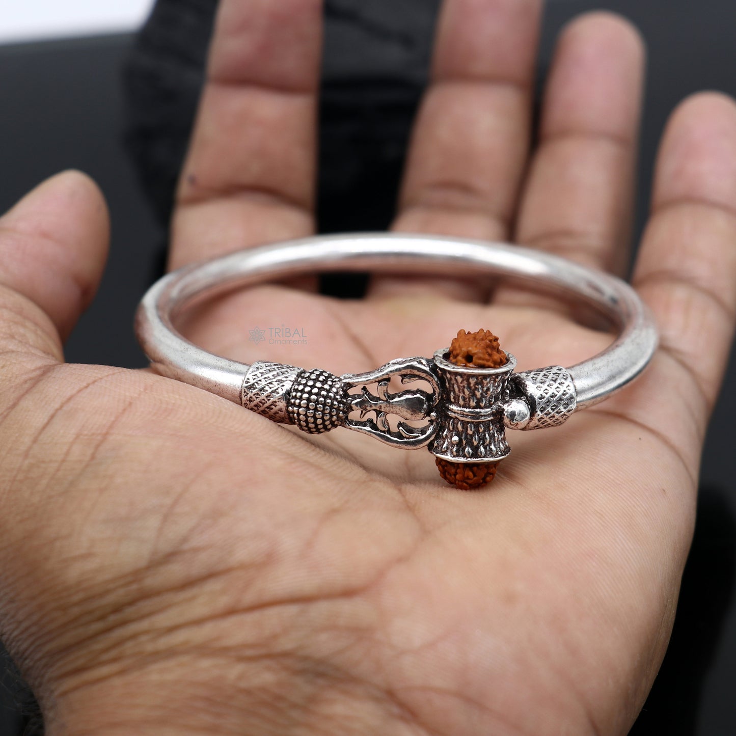 Lord Shiva Trident Kada bracelet, 925 sterling silver Rudraksha bracelet, Babhubali trishul kada tribal stylish customized jewelry nsk701 - TRIBAL ORNAMENTS