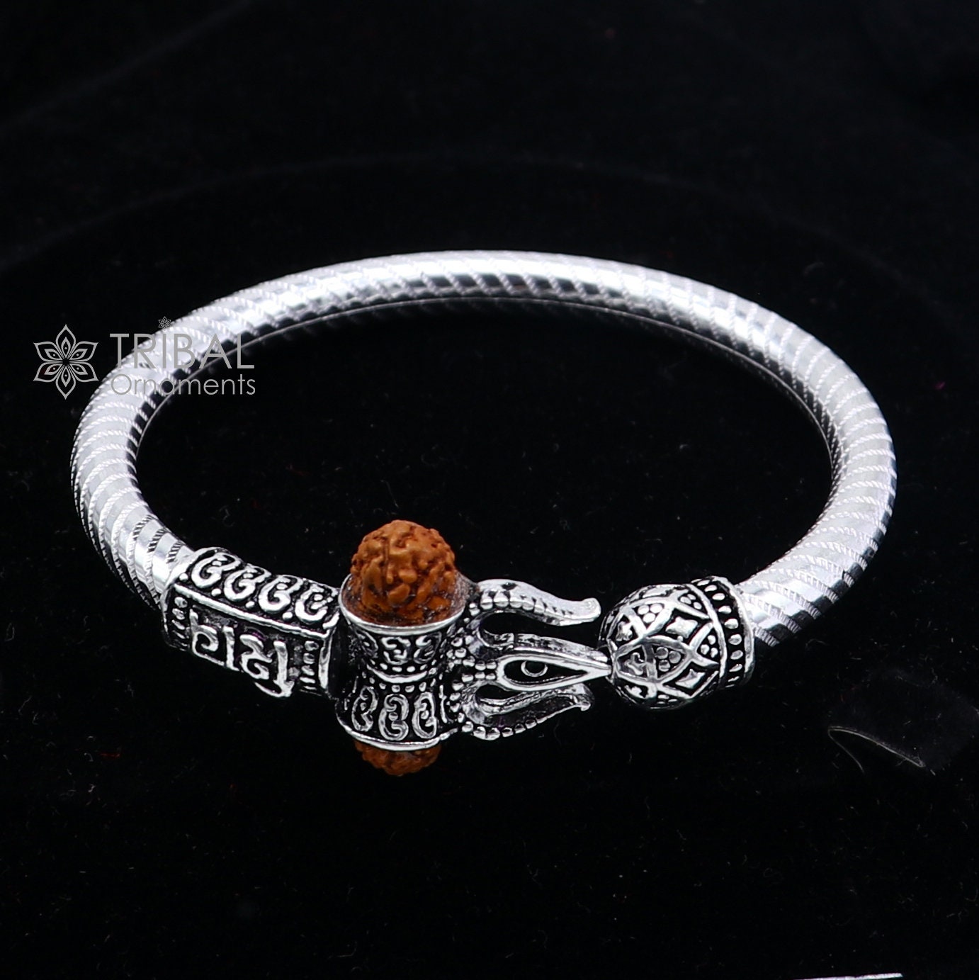 Handmade Sterling silver Lord Shiva Trident Kada Mahakal bracelet, Rudraksh bracelet, Babhubali kada girl's gifting jewelry nsk706 - TRIBAL ORNAMENTS