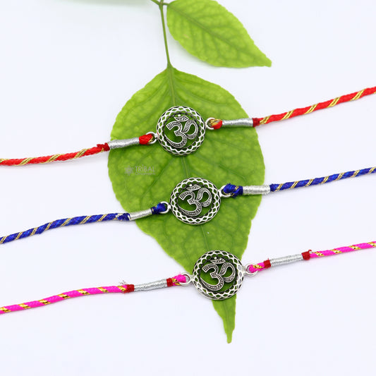 925 sterling silver handmade Rakhi Bracelet, Exclusive Vintage divine OM Aum design size free rakhi Bracelet for Rakshabandhan rk289 - TRIBAL ORNAMENTS