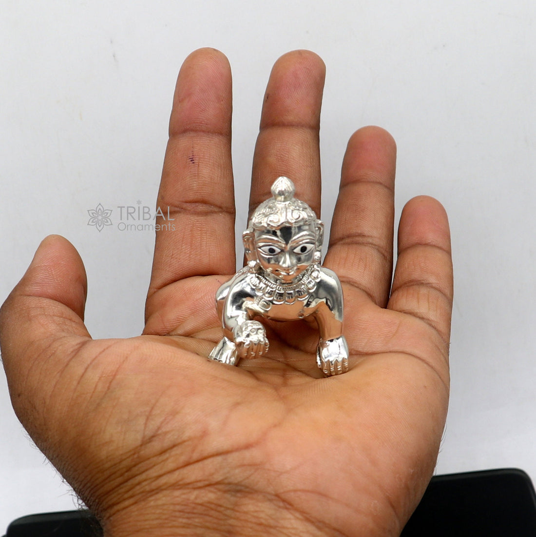 925 sterling Solid silver handmade idol divine Krishna, Laddu Gopalan, crawling Krishna small statue figurine home temple puja art649 - TRIBAL ORNAMENTS