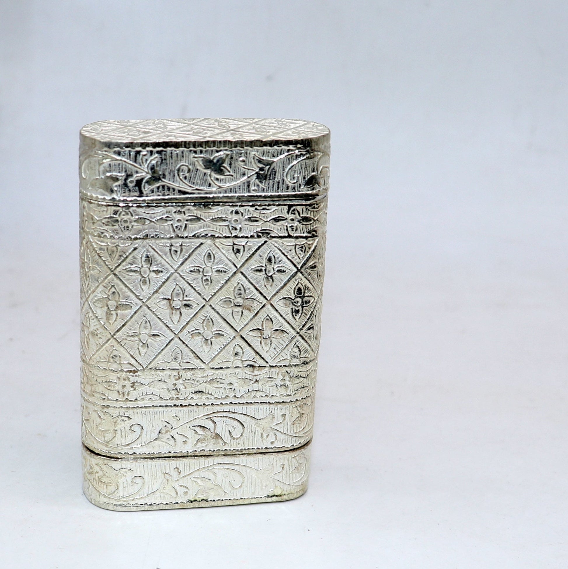 925 sterling silver handcrafted floral design 2 in1 trinket box, tobacco box, tobacco and chuna box, best gifting royal article stb825 - TRIBAL ORNAMENTS