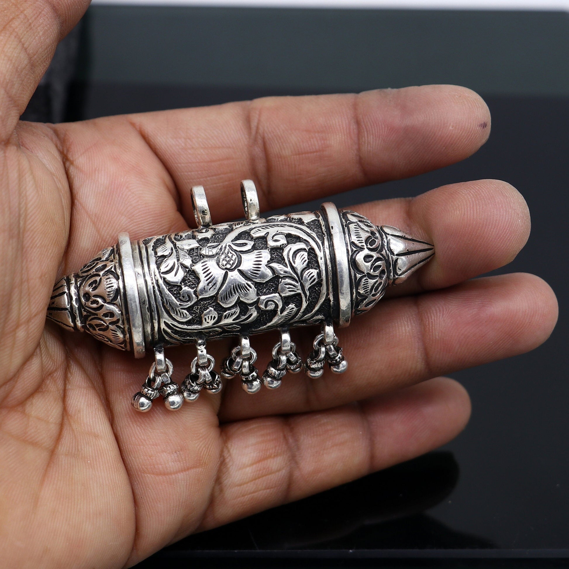 925 Sterling silver handmade vintage design pendant amulet necklace with hangings drops excellent tribal ethnic jewelry Rajasthan NSP674 - TRIBAL ORNAMENTS