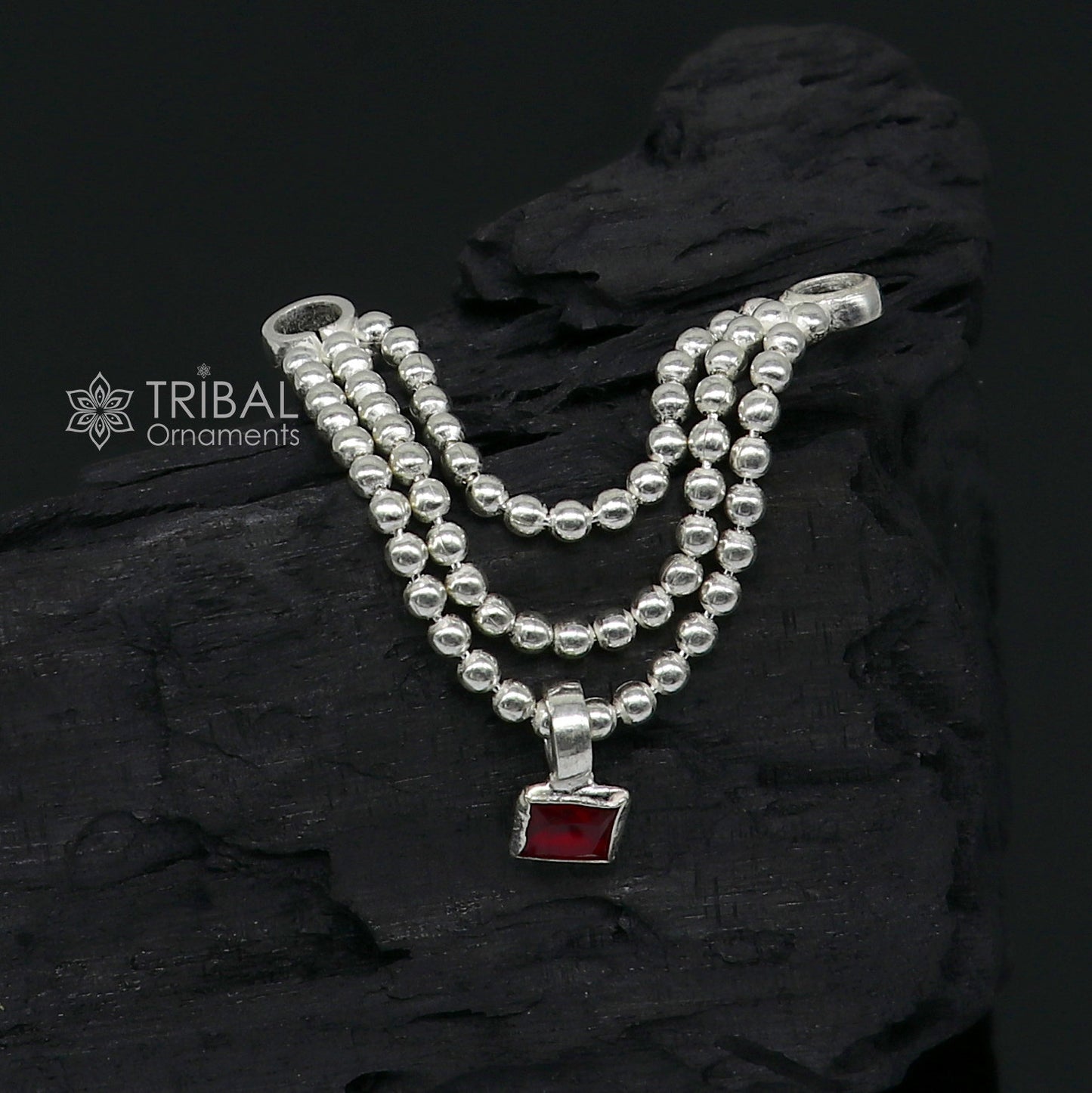 3 line beaded chain necklace for Lord Krishna Laddu Gopala Amazing design sterling silver handmade little Krishna jewelry  su1149 - TRIBAL ORNAMENTS