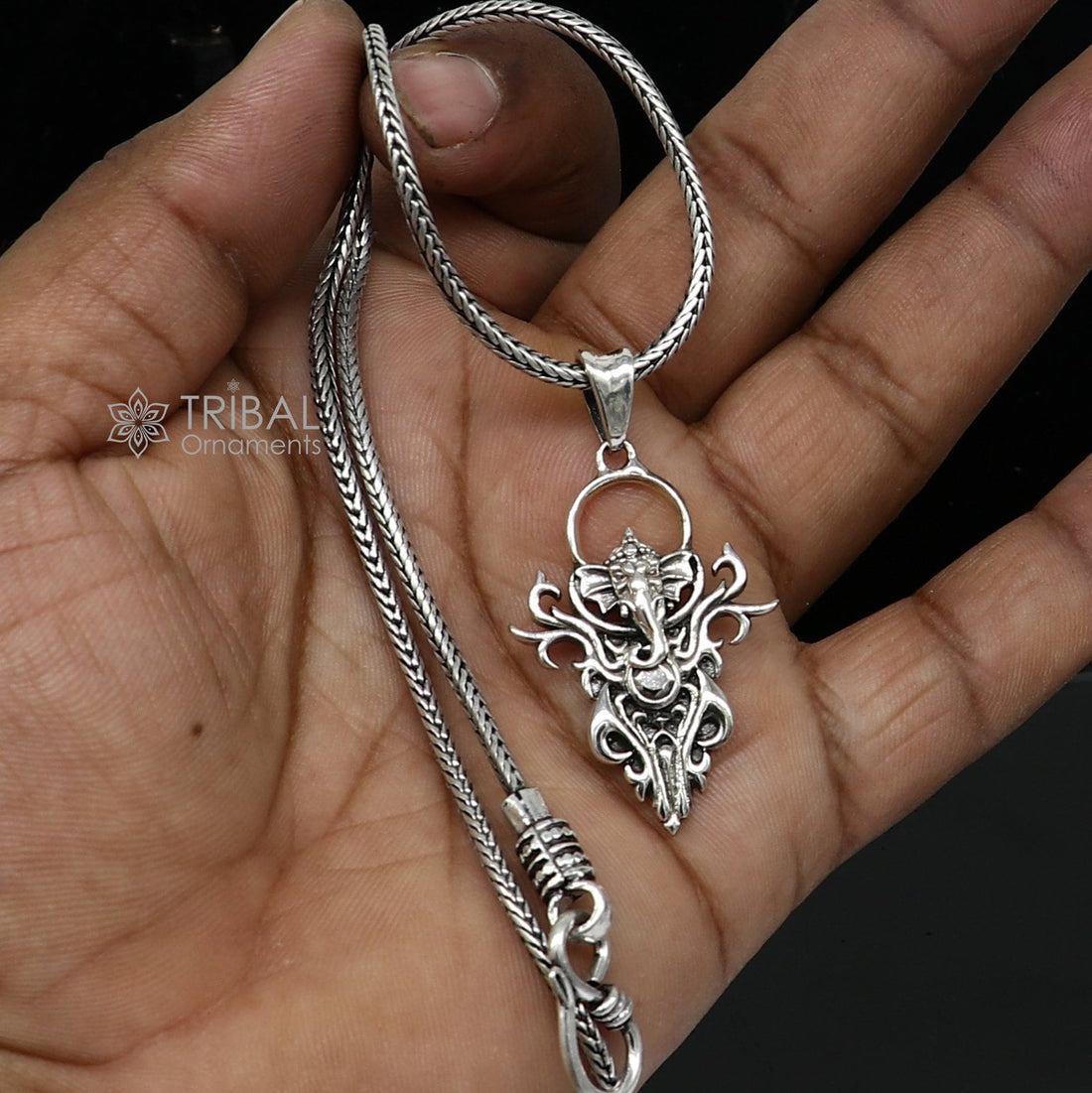 925 sterling silver Lord GANESHA unique design pendant necklace, Lord Ganesha unique style handmade pendant for unisex  Nsp711 - TRIBAL ORNAMENTS