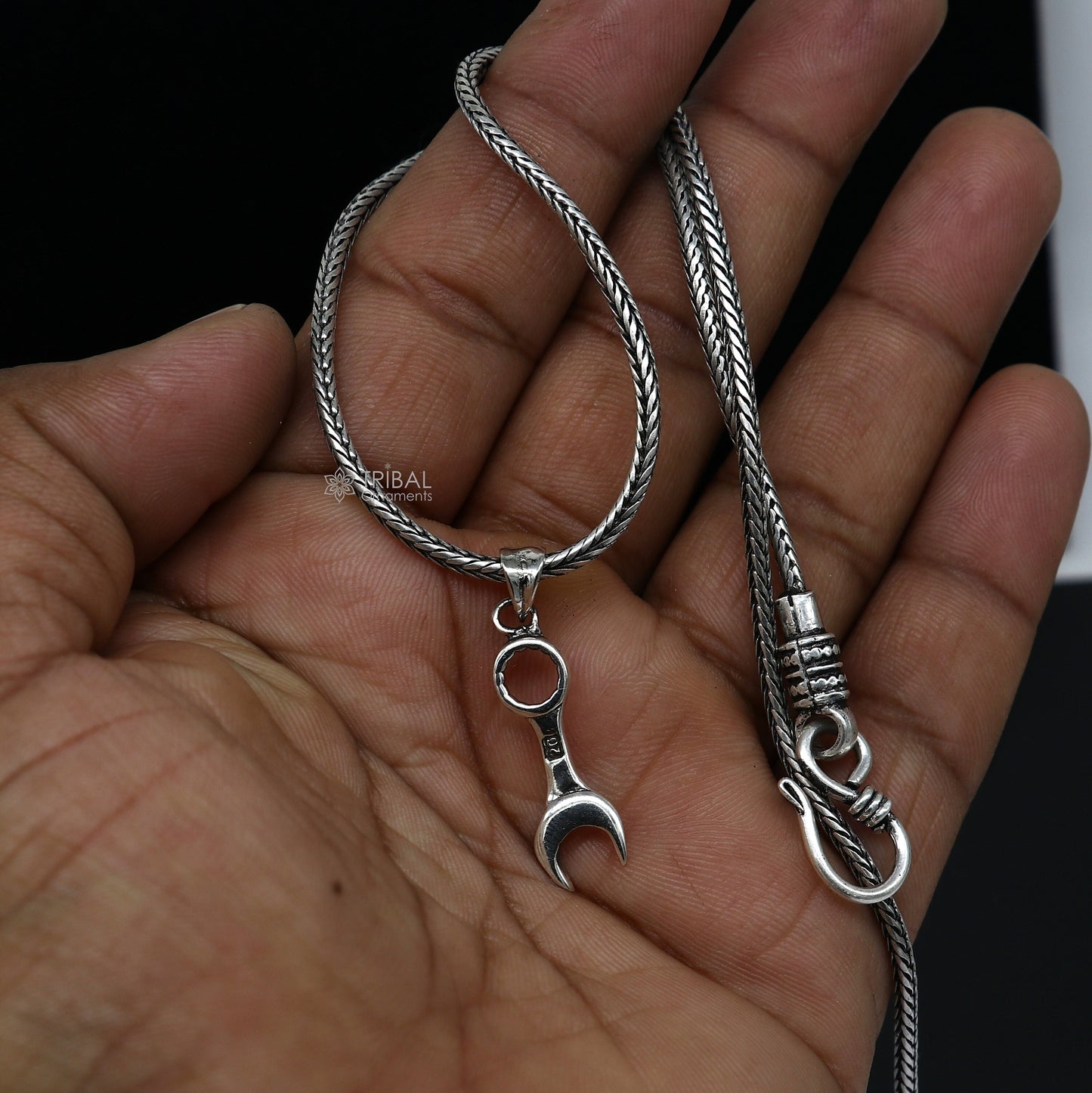 925 sterling silver unique design SPANNER pendant wheat chain necklace locket best gifting jewelry Nsp713 - TRIBAL ORNAMENTS