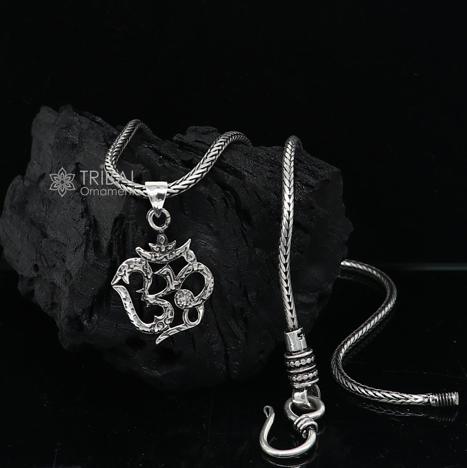 925 pure silver Divine aum or OM mantra pendant best gifting pendant, wheat chain necklace locket best gifting delicate jewelry nsp725 - TRIBAL ORNAMENTS