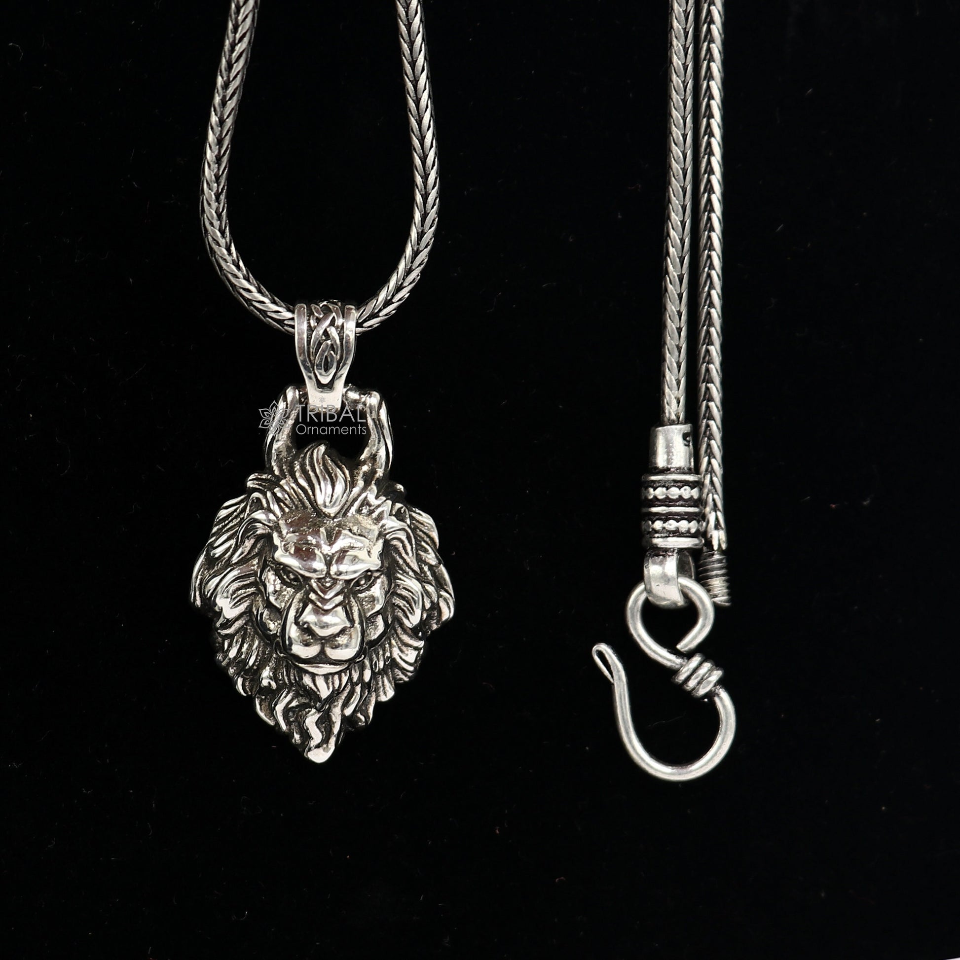 925 pure silver LION FACE pendant best gifting pendant, wheat chain necklace locket best gifting jewelry NSP729 - TRIBAL ORNAMENTS