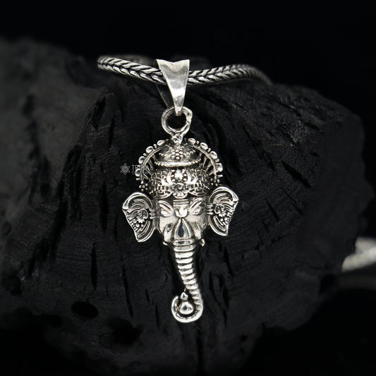 925 pure silver Ganesha FACE pendant best gifting pendant, wheat chain necklace locket best gifting jewelry NSP730 - TRIBAL ORNAMENTS