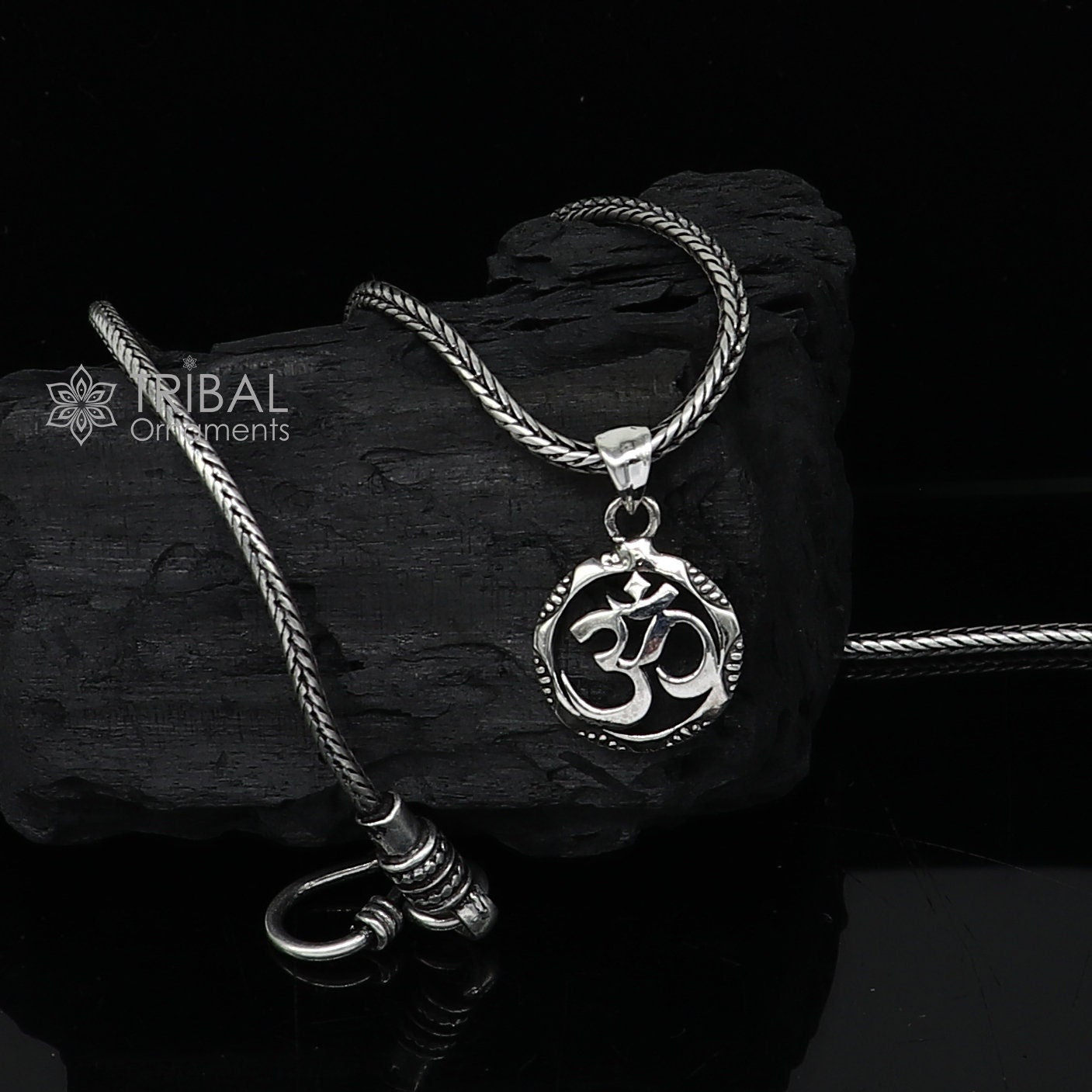 925 pure silver AUM OR OM mantra pendant best gifting pendant, wheat chain necklace locket best gifting jewelry NSP732 - TRIBAL ORNAMENTS